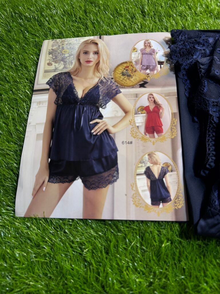 2-Piece Lace & Silk-Satin Pajama Set(Model No. 614#)