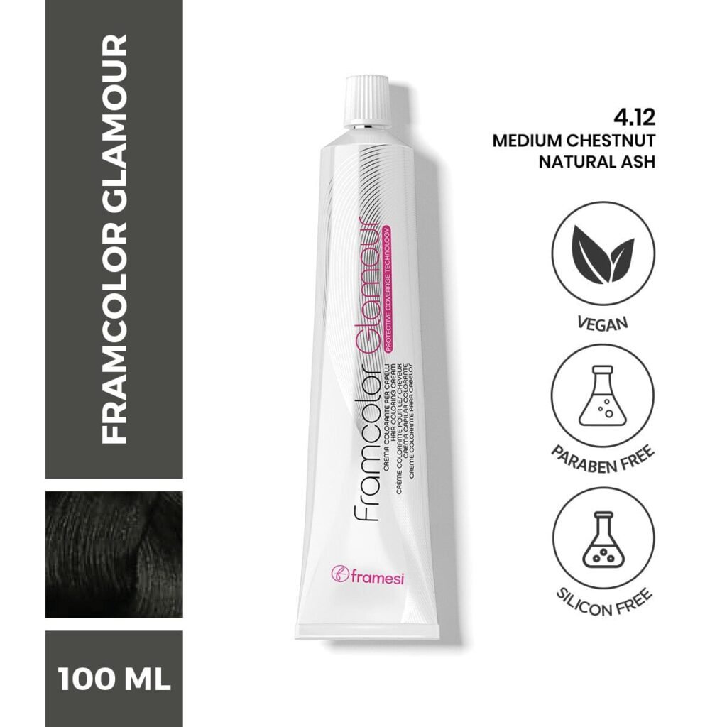 FRAMESI GLAMOUR 4.12 MEDIUM CHESTNUT NATURAL ASH HAIR COLOR