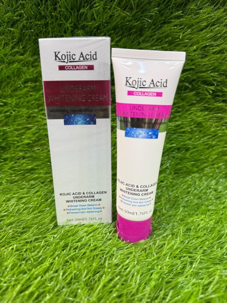 Kojic Acid & Collagen Underarm Whitening CreamProduct Name: Kojic Acid & Collagen Underarm Whitening Cream   Key Active Ingredients: Kojic Acid, Collagen   Target Area / Function: Underarm whitening rejuvenation system   Net Volume: 50 ml / 1.76 FL. oz   Key Claims & BenefitsBreak Down Melanin: Formulated to help reduce pigmentation.   Refreshing And Not Greasy: Lightweight texture designed for comfortable daily use.   Prevent Skin Darkening: Helps protect against further hyperpigmentation.