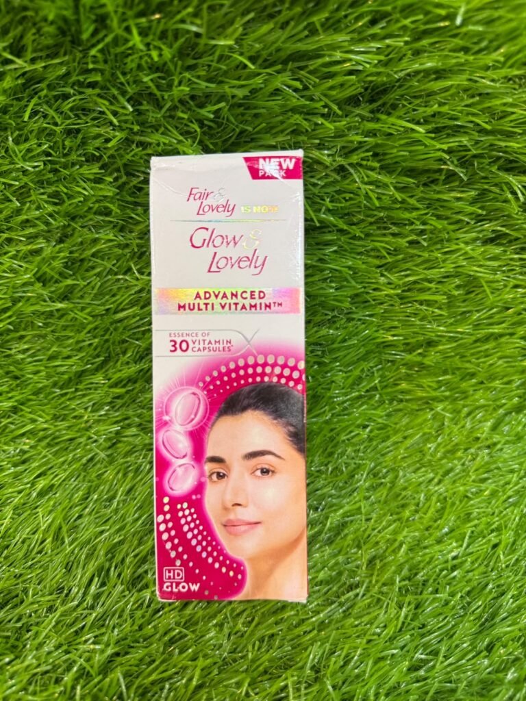 (Glow & Lovely) Advanced Multi Vitamin™ Face Cream New Pack" box with "HD GLOW" claim